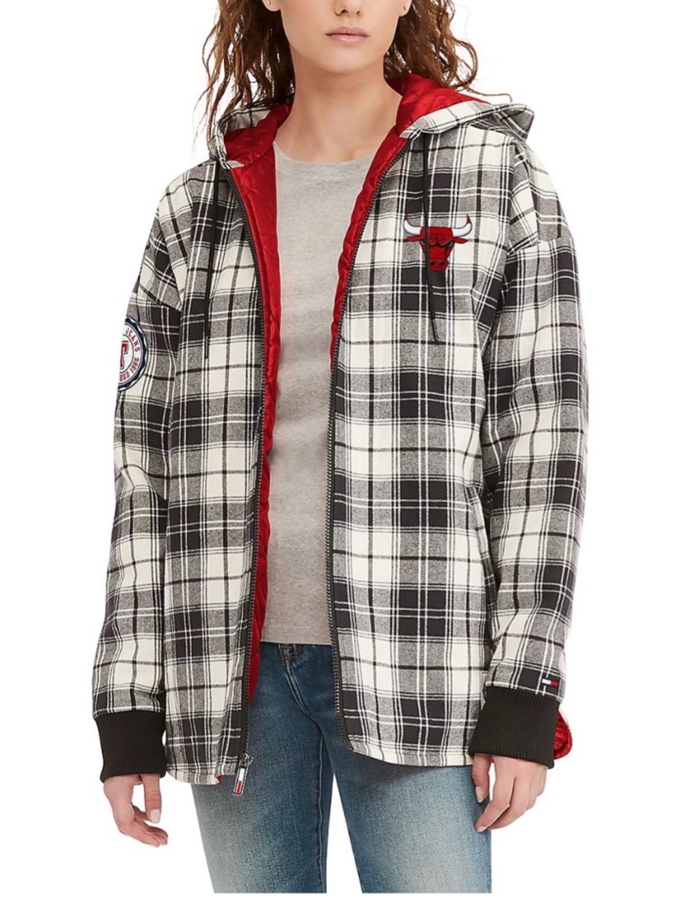 Chicago Bulls Tommy Jeans Women's Molly Flannel Full-Zip Hoodie - Black/Cream